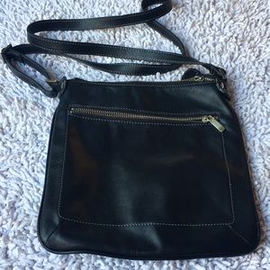 Danier black leather crossbody bag with adjustable strap
